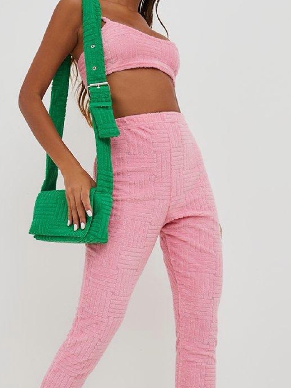 EGO Pink Textured Skinny two piece set